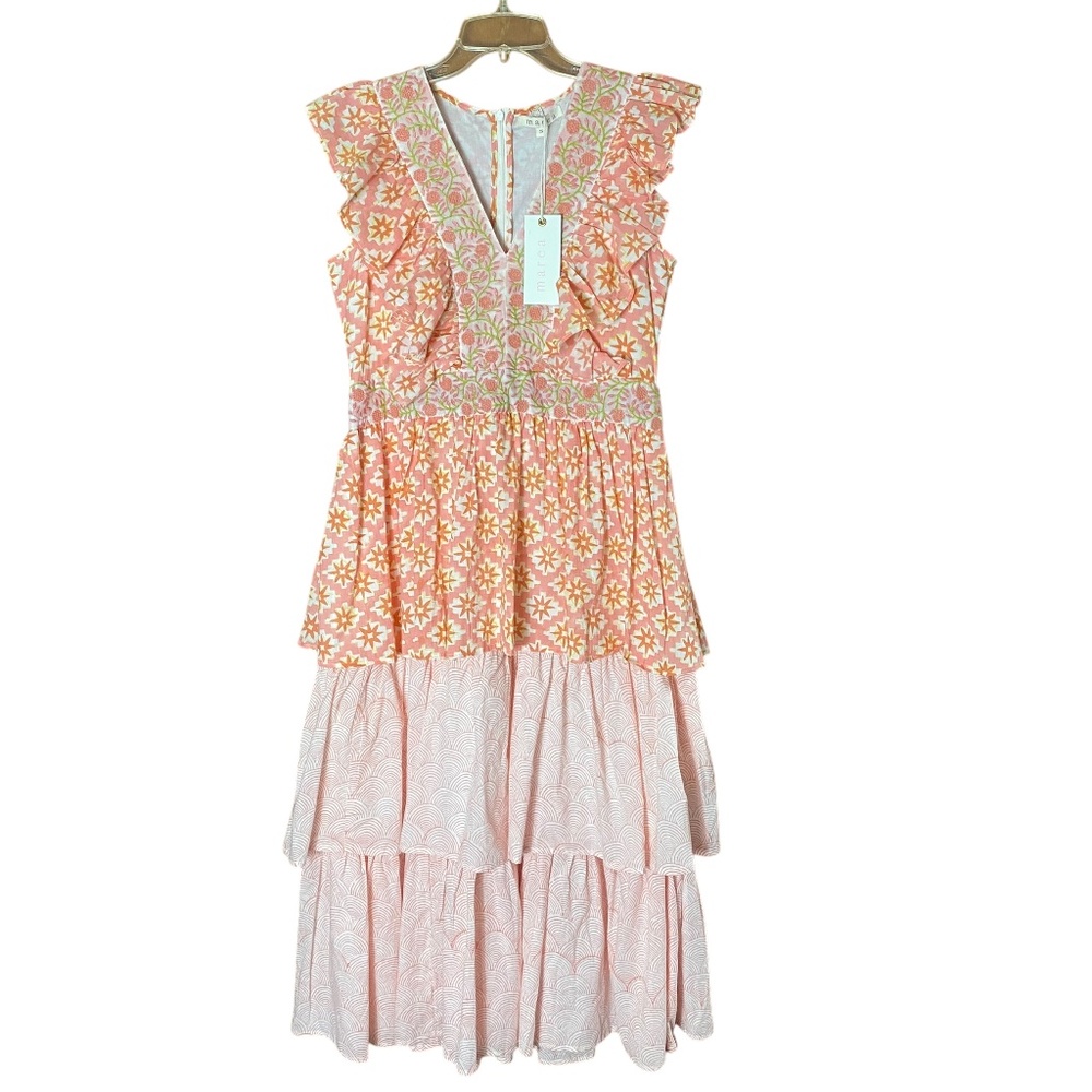 Marea House By Liz Joy Size S Dress Midi Fiesta Tiered Ruffle Embroidered NEW